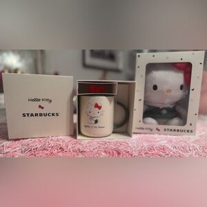 Starbucks Hello Kitty Mug and Plush Set - White and Red